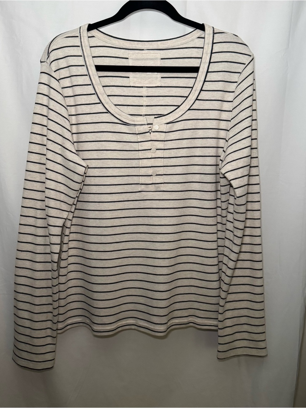 Aerie Striped Long Sleeve Henley Shirt Cream Black Size XL
